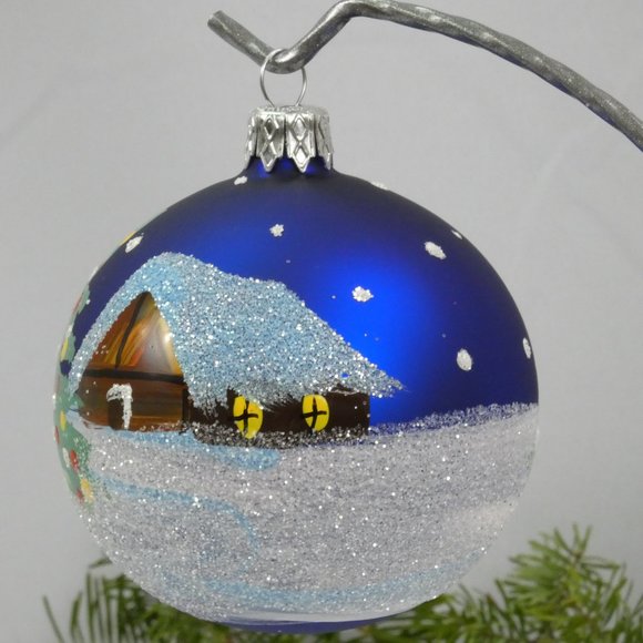 Winter Village Hand Decorated Christmas Ornament 3" Blown Glass Ball**SET OF 6** - Picture 4 of 5